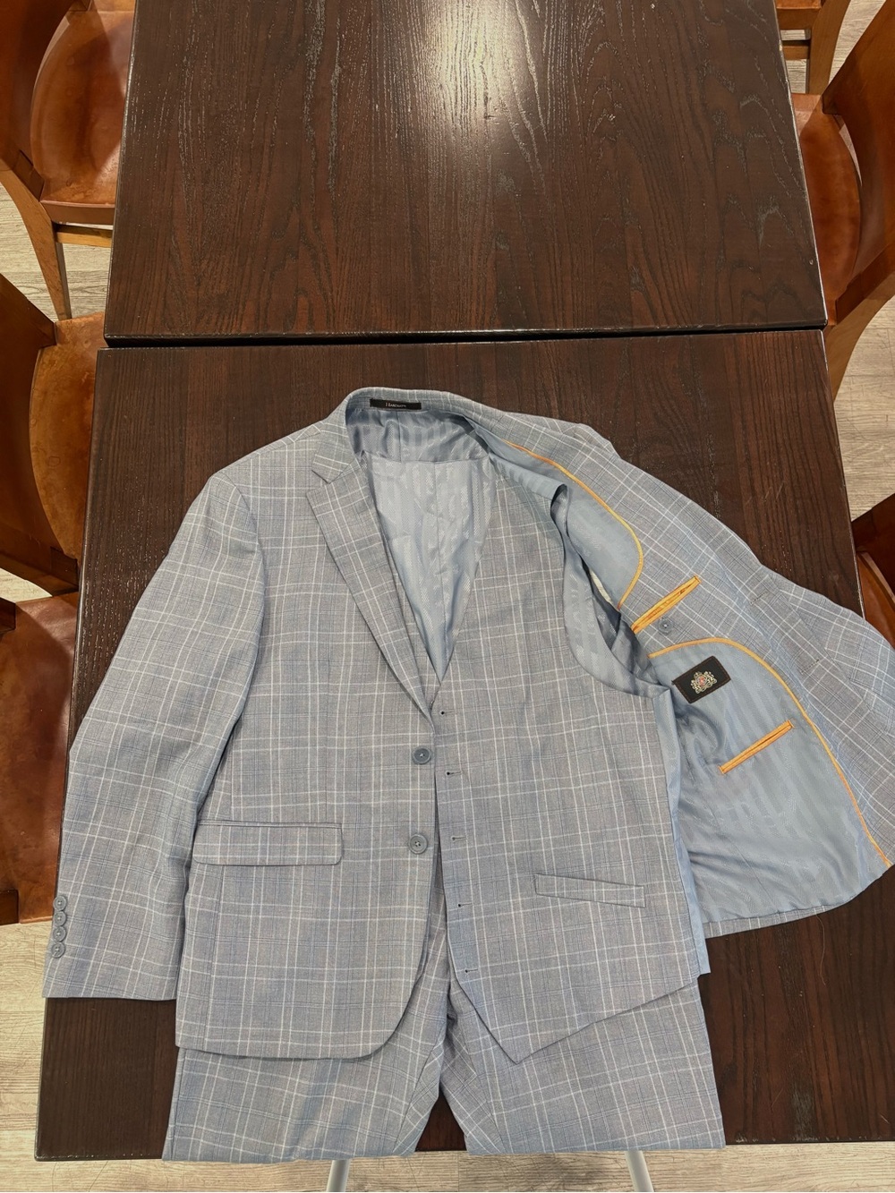 Windowpane Men’s Suit Blazer, Vest, and Trousers